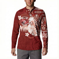 Tonga Ngatu Motifs Button Sweatshirt With Coat Of Arms Red