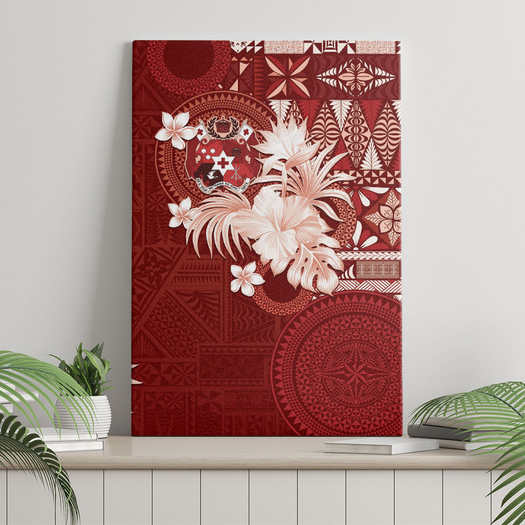 Tonga Ngatu Motifs Canvas Wall Art With Coat Of Arms Red