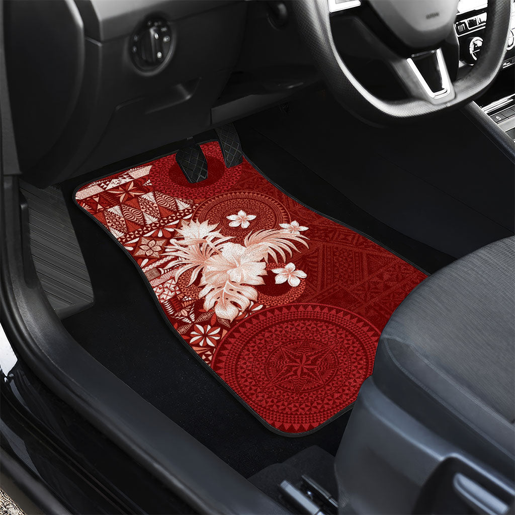 Tonga Ngatu Motifs Car Mats With Coat Of Arms Red