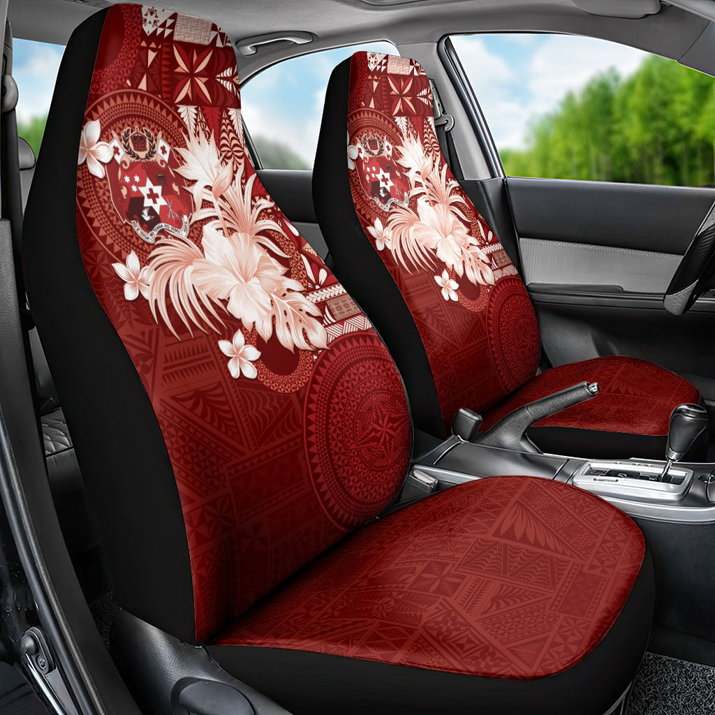 Tonga Ngatu Motifs Car Seat Cover With Coat Of Arms Red