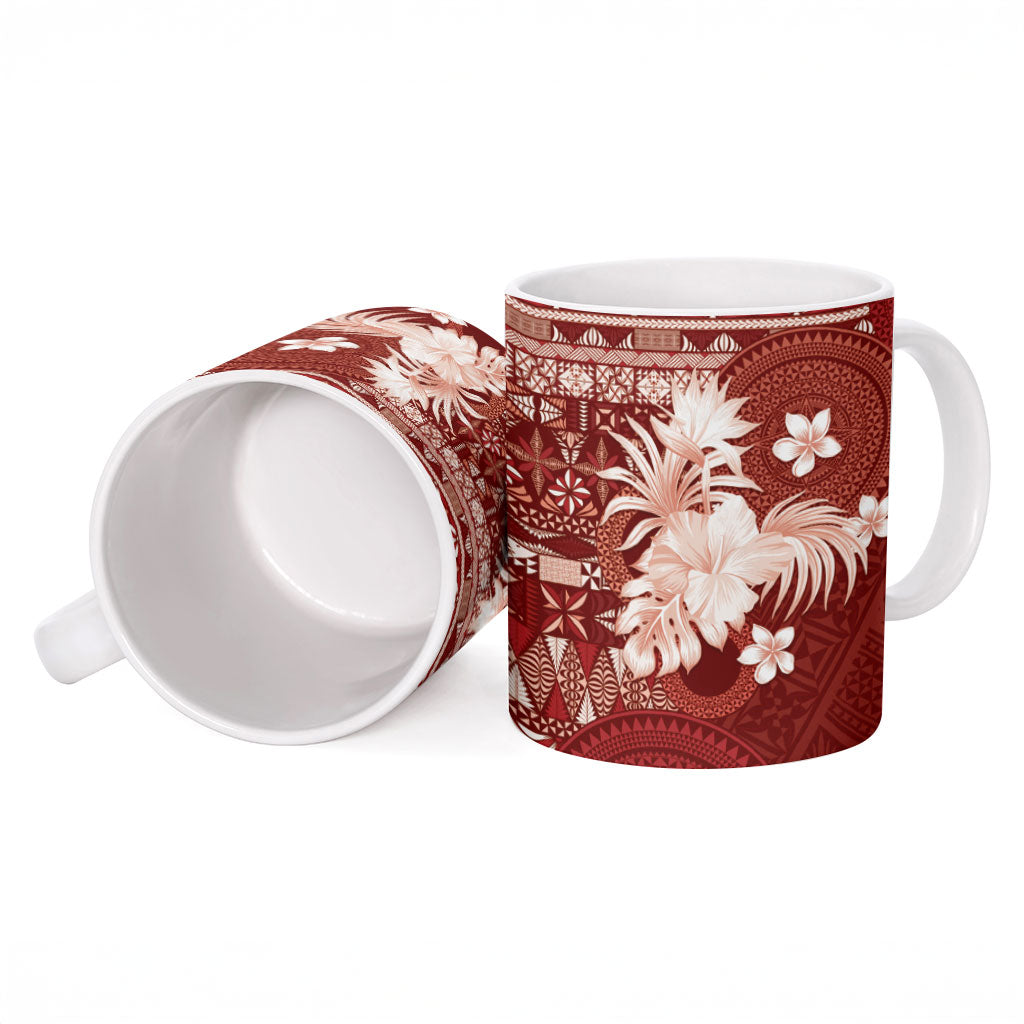 Tonga Ngatu Motifs Ceramic Mug With Coat Of Arms Red