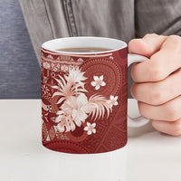 Tonga Ngatu Motifs Ceramic Mug With Coat Of Arms Red