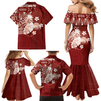 Tonga Ngatu Motifs Family Matching Mermaid Dress and Hawaiian Shirt With Coat Of Arms Red LT05 - Polynesian Pride