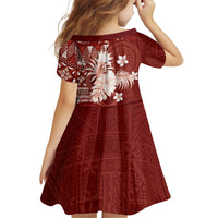 Tonga Ngatu Motifs Family Matching Off Shoulder Maxi Dress and Hawaiian Shirt With Coat Of Arms Red LT05 - Polynesian Pride