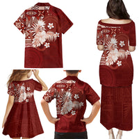 Tonga Ngatu Motifs Family Matching Puletasi and Hawaiian Shirt With Coat Of Arms Red LT05 - Polynesian Pride