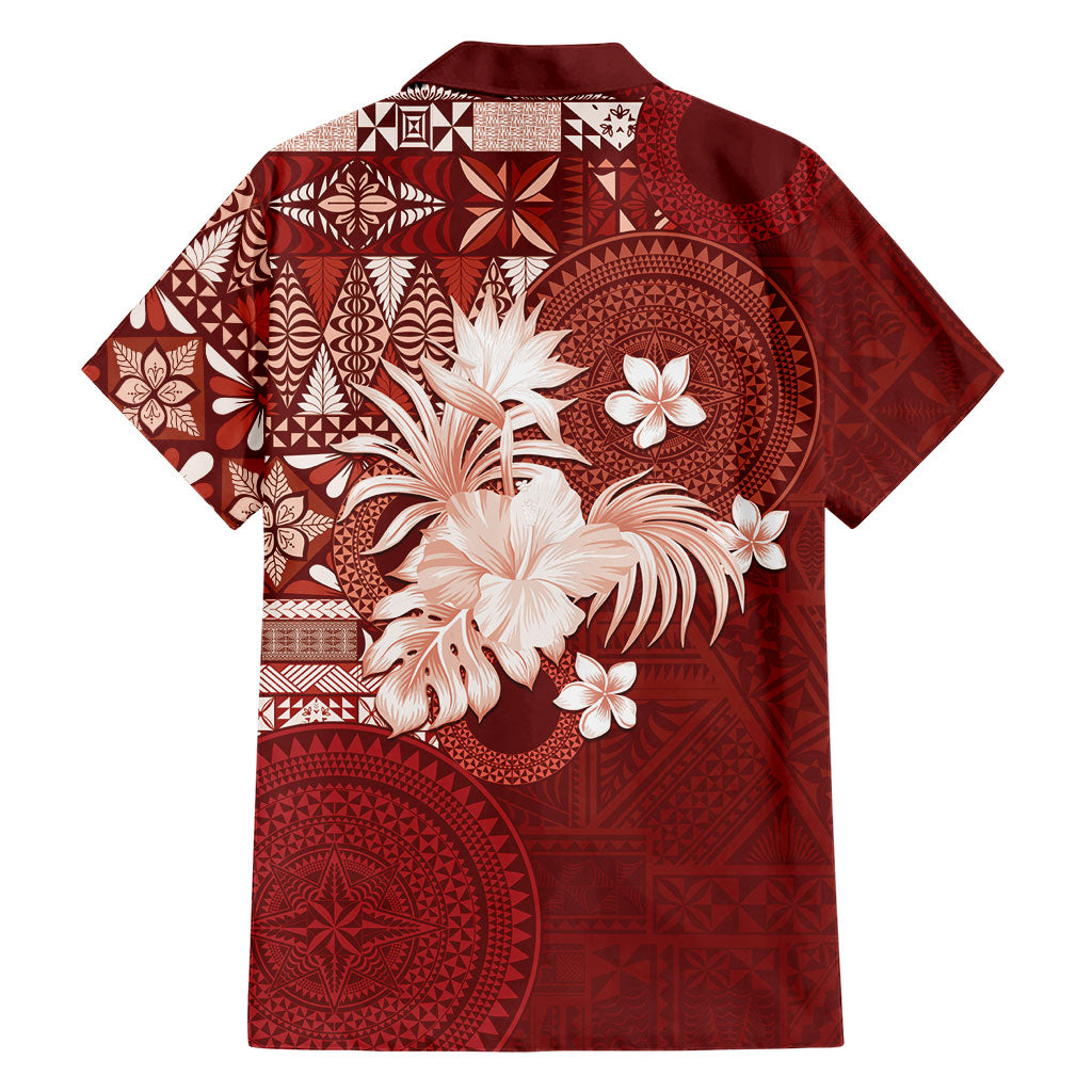Tonga Ngatu Motifs Family Matching Summer Maxi Dress and Hawaiian Shirt With Coat Of Arms Red LT05 - Polynesian Pride