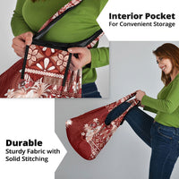 Tonga Ngatu Motifs Grocery Bag With Coat Of Arms Red