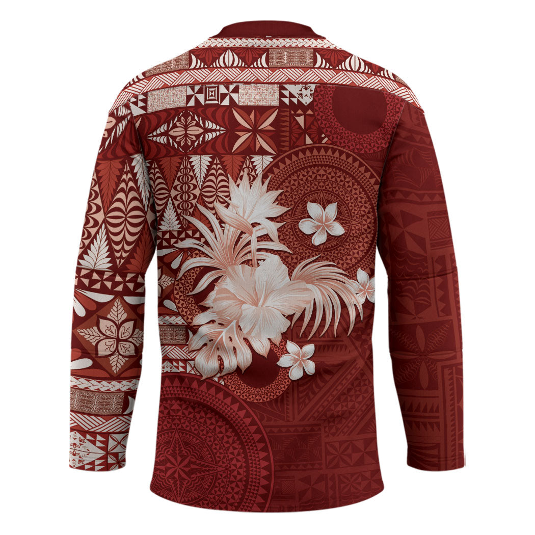 Tonga Ngatu Motifs Hockey Jersey With Coat Of Arms Red