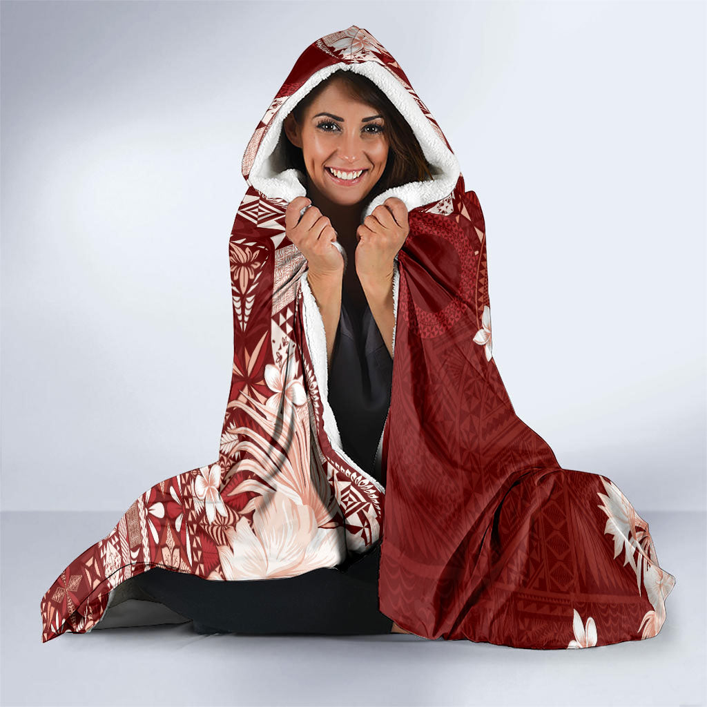 Tonga Ngatu Motifs Hooded Blanket With Coat Of Arms Red