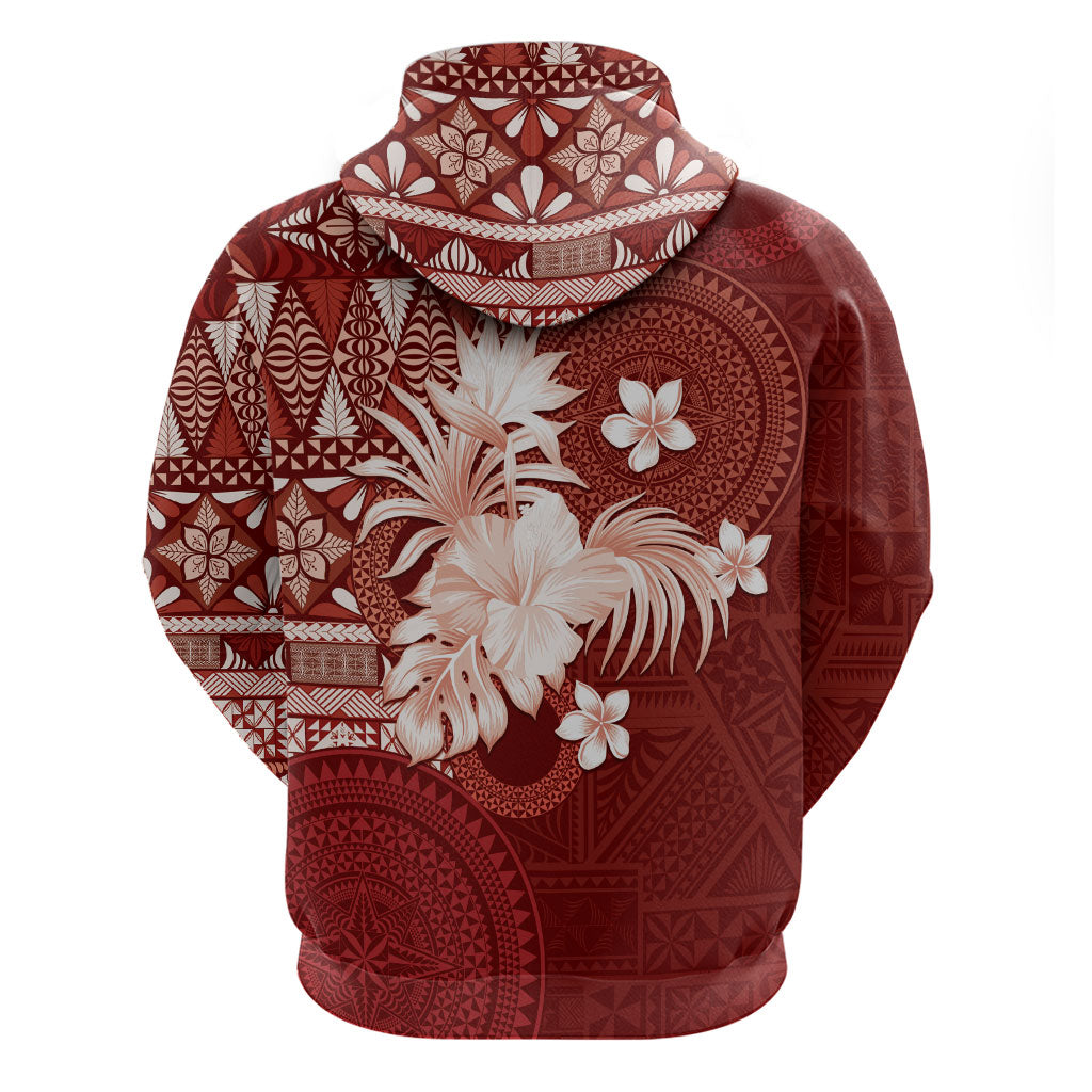 Tonga Ngatu Motifs Hoodie With Coat Of Arms Red