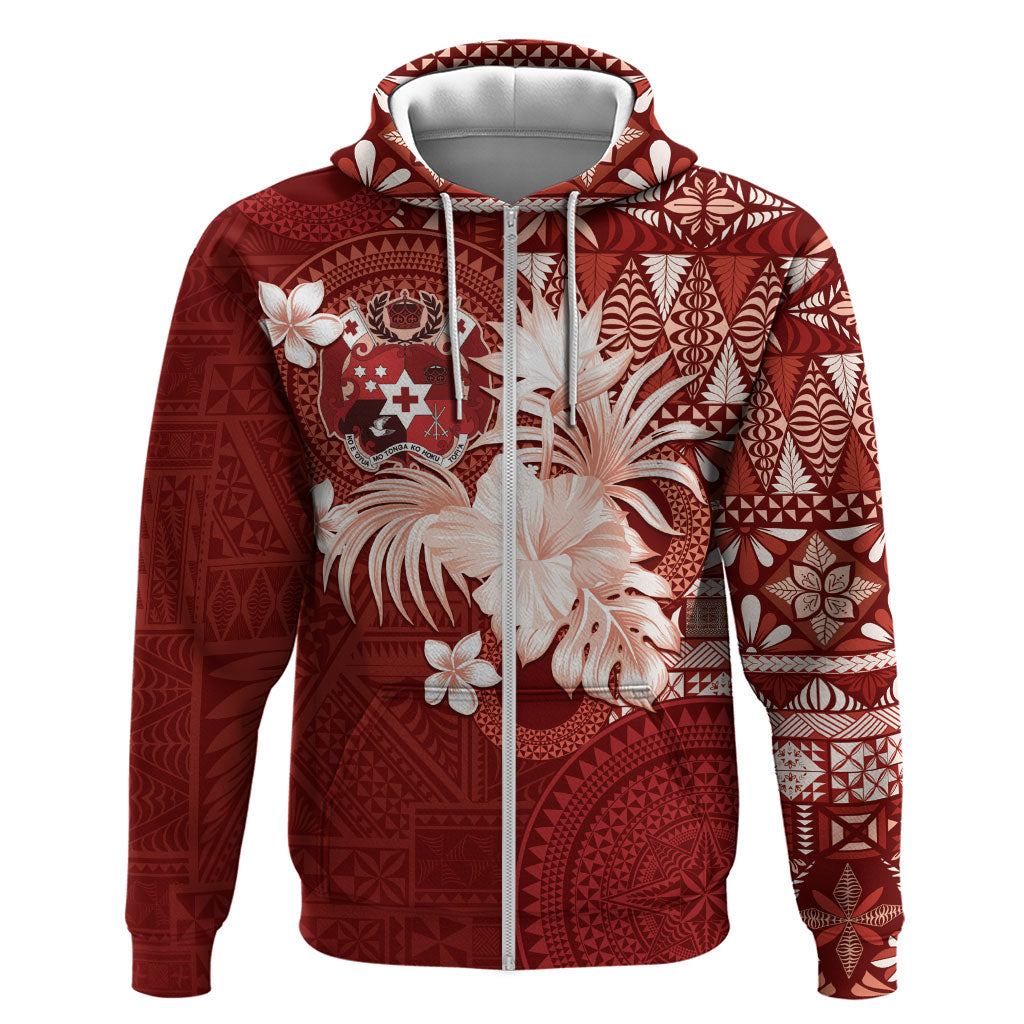 Tonga Ngatu Motifs Hoodie With Coat Of Arms Red