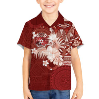 Tonga Ngatu Motifs Kid Hawaiian Shirt With Coat Of Arms Red