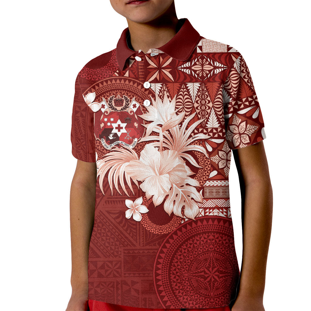 Tonga Ngatu Motifs Kid Polo Shirt With Coat Of Arms Red