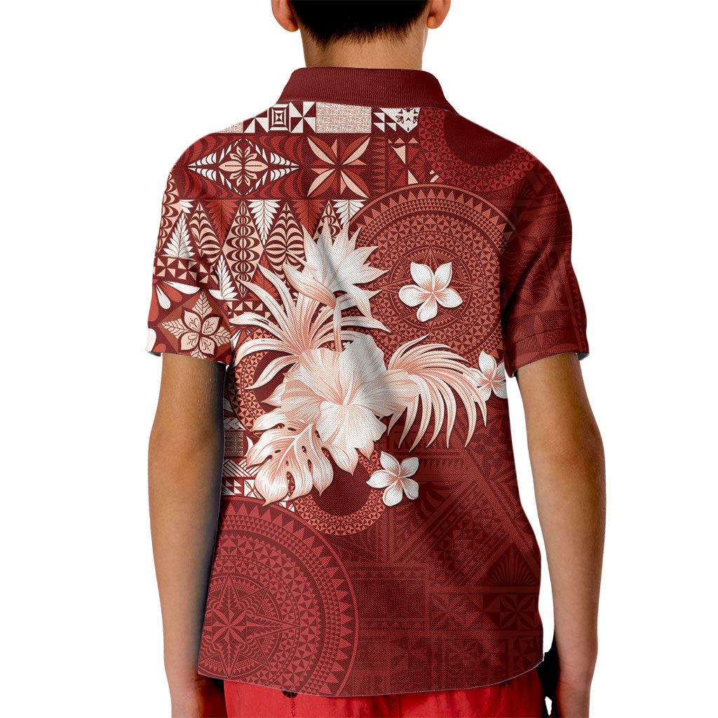 Tonga Ngatu Motifs Kid Polo Shirt With Coat Of Arms Red