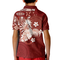 Tonga Ngatu Motifs Kid Polo Shirt With Coat Of Arms Red