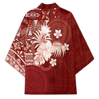 Tonga Ngatu Motifs Kimono With Coat Of Arms Red