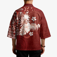 Tonga Ngatu Motifs Kimono With Coat Of Arms Red
