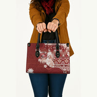 Tonga Ngatu Motifs Leather Bag With Coat Of Arms Red