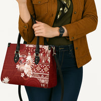 Tonga Ngatu Motifs Leather Bag With Coat Of Arms Red