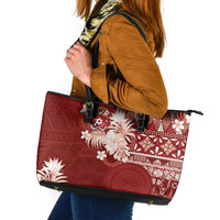 Tonga Ngatu Motifs Leather Tote Bag With Coat Of Arms Red