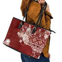 Tonga Ngatu Motifs Leather Tote Bag With Coat Of Arms Red