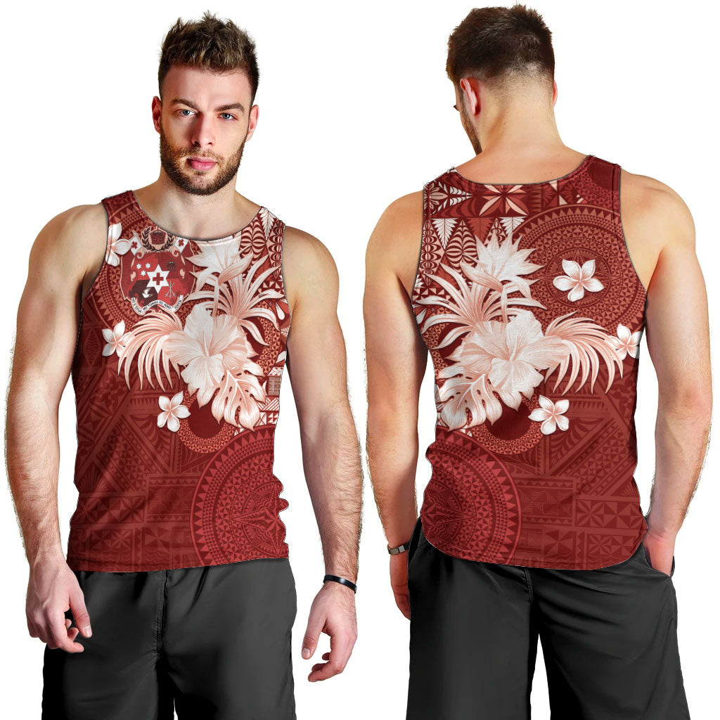 Tonga Ngatu Motifs Men Tank Top With Coat Of Arms Red