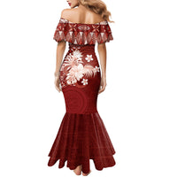 Tonga Ngatu Motifs Mermaid Dress With Coat Of Arms Red