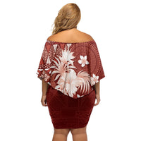 Tonga Ngatu Motifs Off Shoulder Short Dress With Coat Of Arms Red