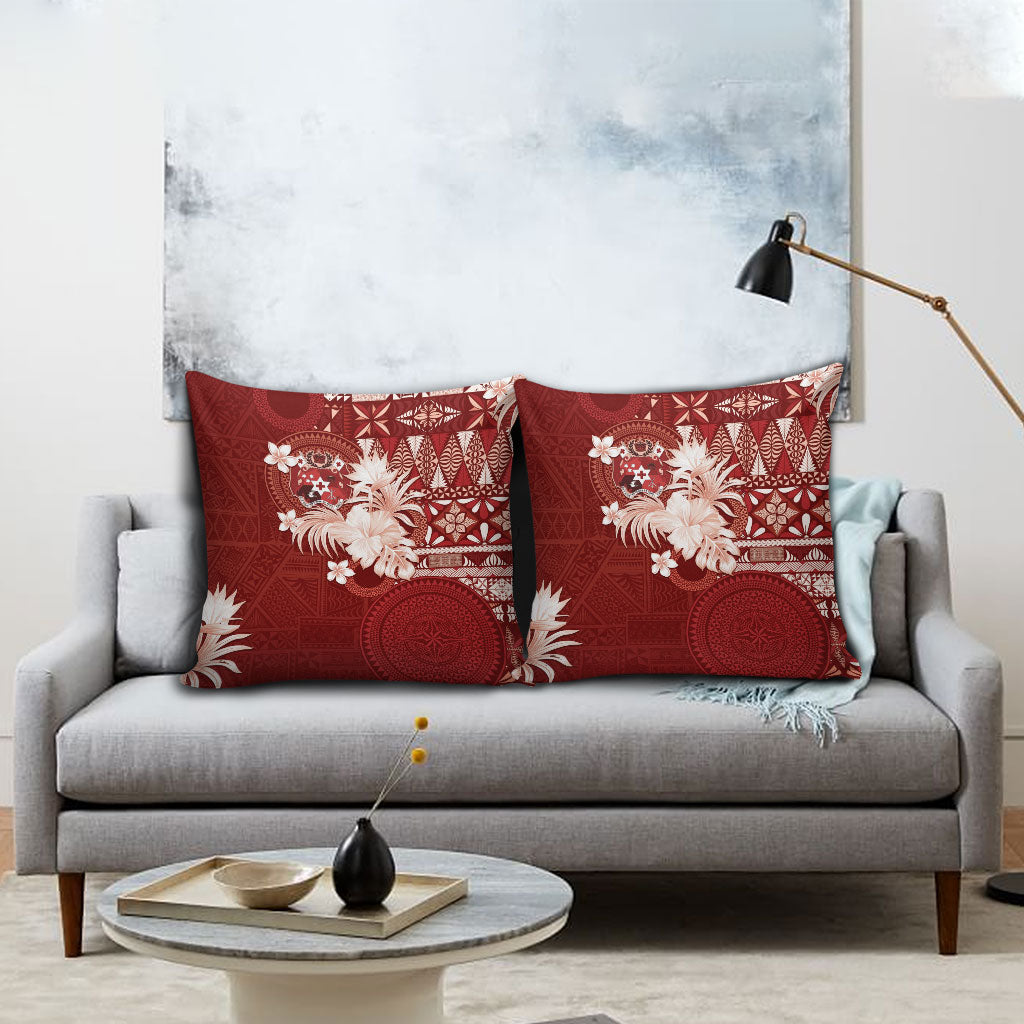 Tonga Ngatu Motifs Pillow Cover With Coat Of Arms Red