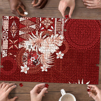 Tonga Ngatu Motifs Puzzle With Coat Of Arms Red
