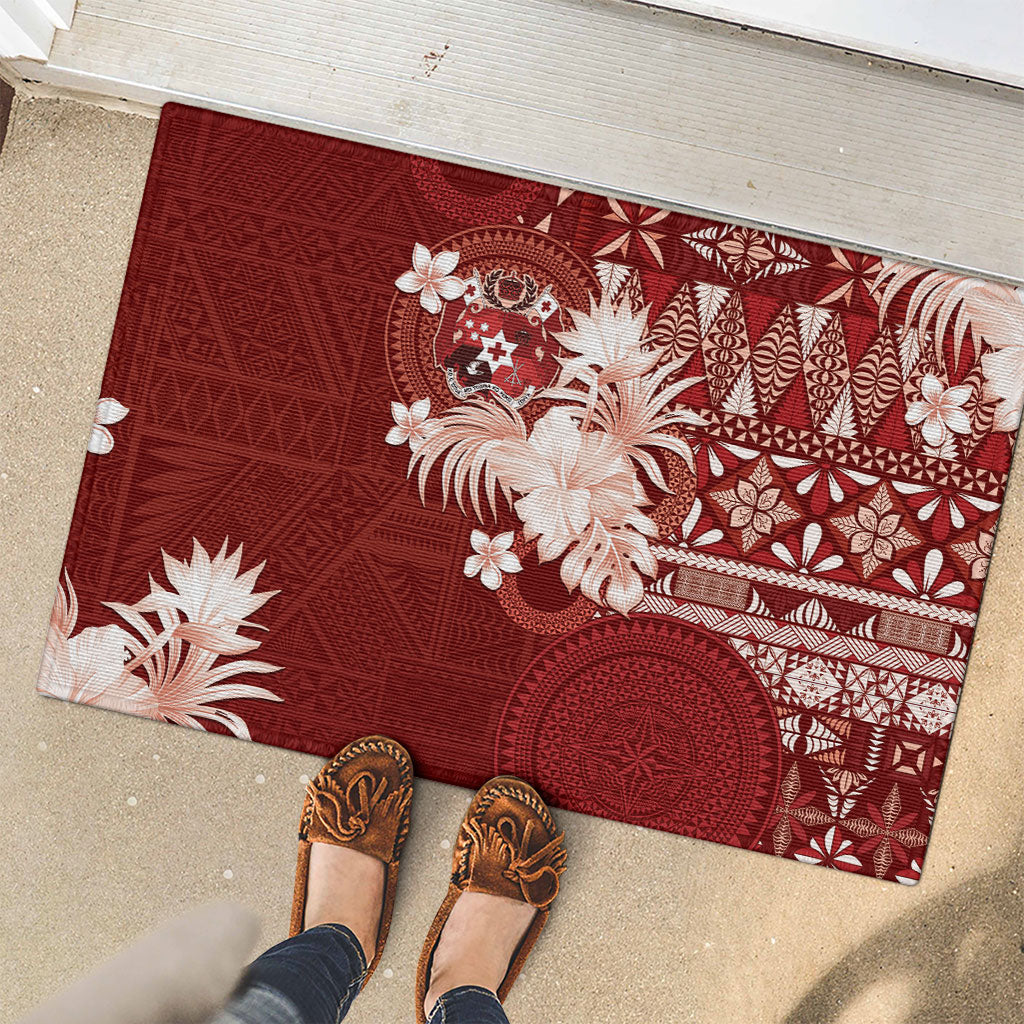 Tonga Ngatu Motifs Rubber Doormat With Coat Of Arms Red