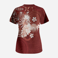 Tonga Ngatu Motifs Scrub Top With Coat Of Arms Red