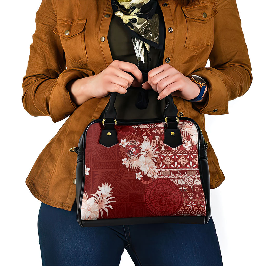 Tonga Ngatu Motifs Shoulder Handbag With Coat Of Arms Red