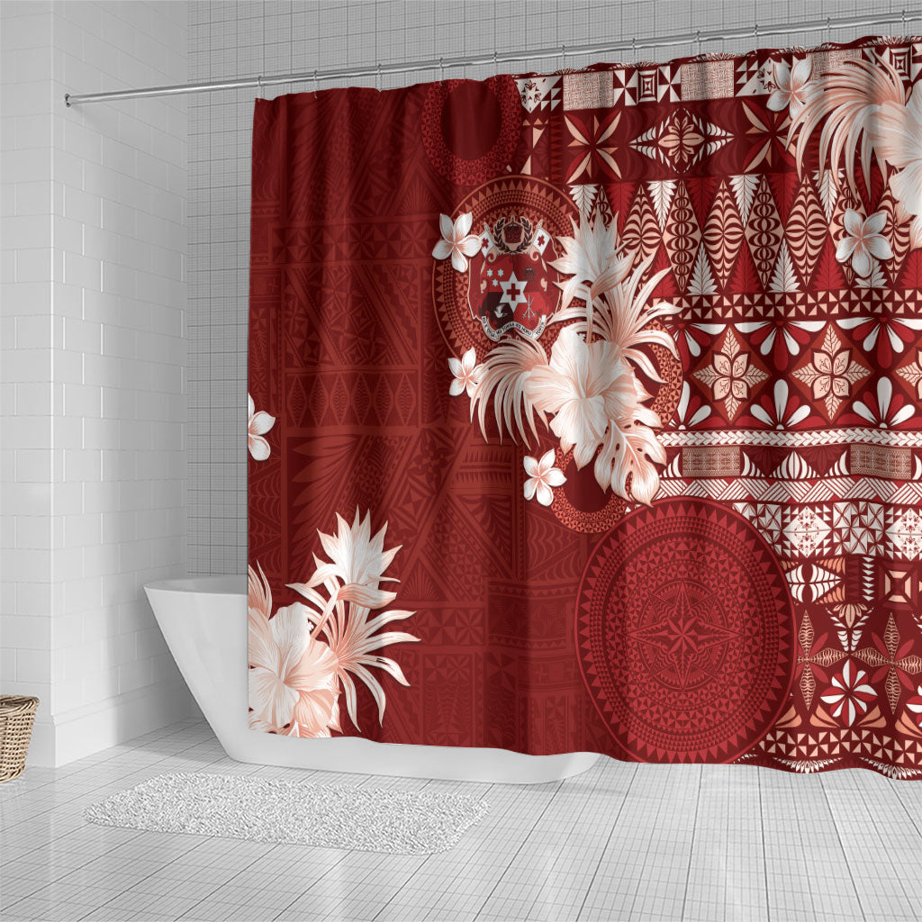 Tonga Ngatu Motifs Shower Curtain With Coat Of Arms Red