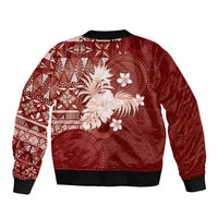 Tonga Ngatu Motifs Sleeve Zip Bomber Jacket With Coat Of Arms Red