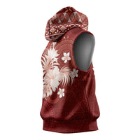 Tonga Ngatu Motifs Sleeveless Hoodie With Coat Of Arms Red