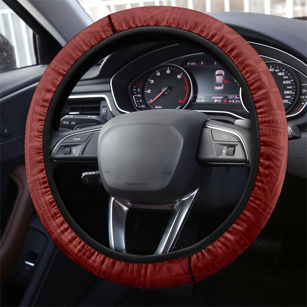 Tonga Ngatu Motifs Steering Wheel Cover With Coat Of Arms Red