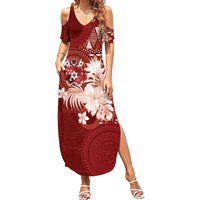 Tonga Ngatu Motifs Summer Maxi Dress With Coat Of Arms Red