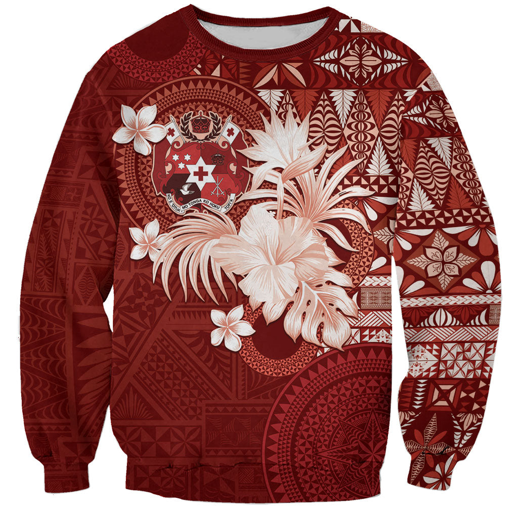 Tonga Ngatu Motifs Sweatshirt With Coat Of Arms Red