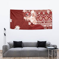Tonga Ngatu Motifs Tapestry With Coat Of Arms Red