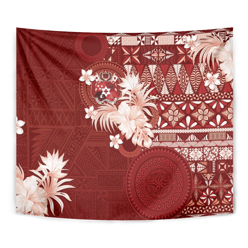 Tonga Ngatu Motifs Tapestry With Coat Of Arms Red