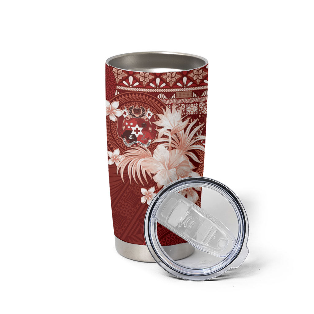 Tonga Ngatu Motifs Tumbler Cup With Coat Of Arms Red