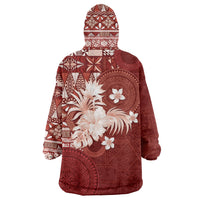 Tonga Ngatu Motifs Wearable Blanket Hoodie With Coat Of Arms Red