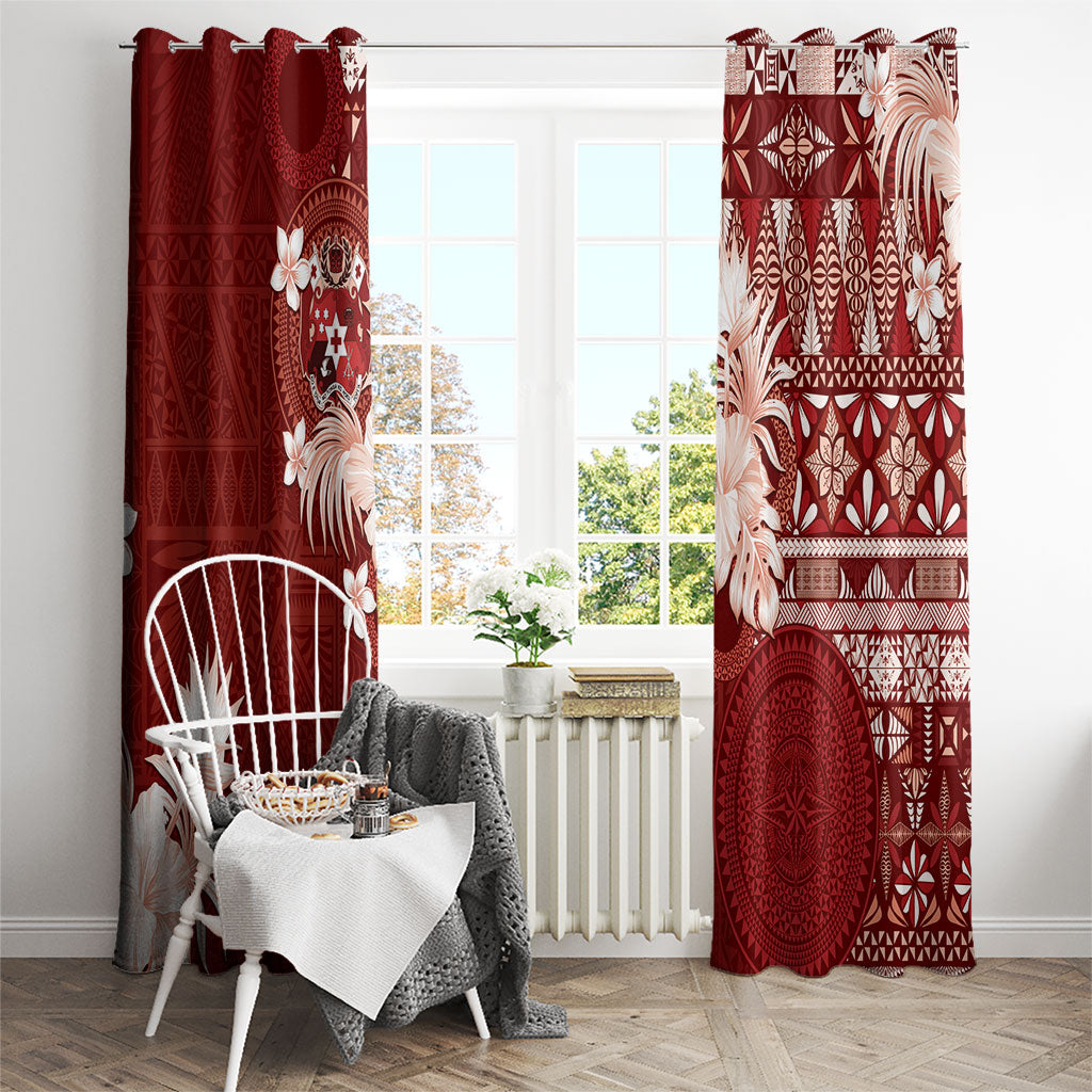 Tonga Ngatu Motifs Window Curtain With Coat Of Arms Red