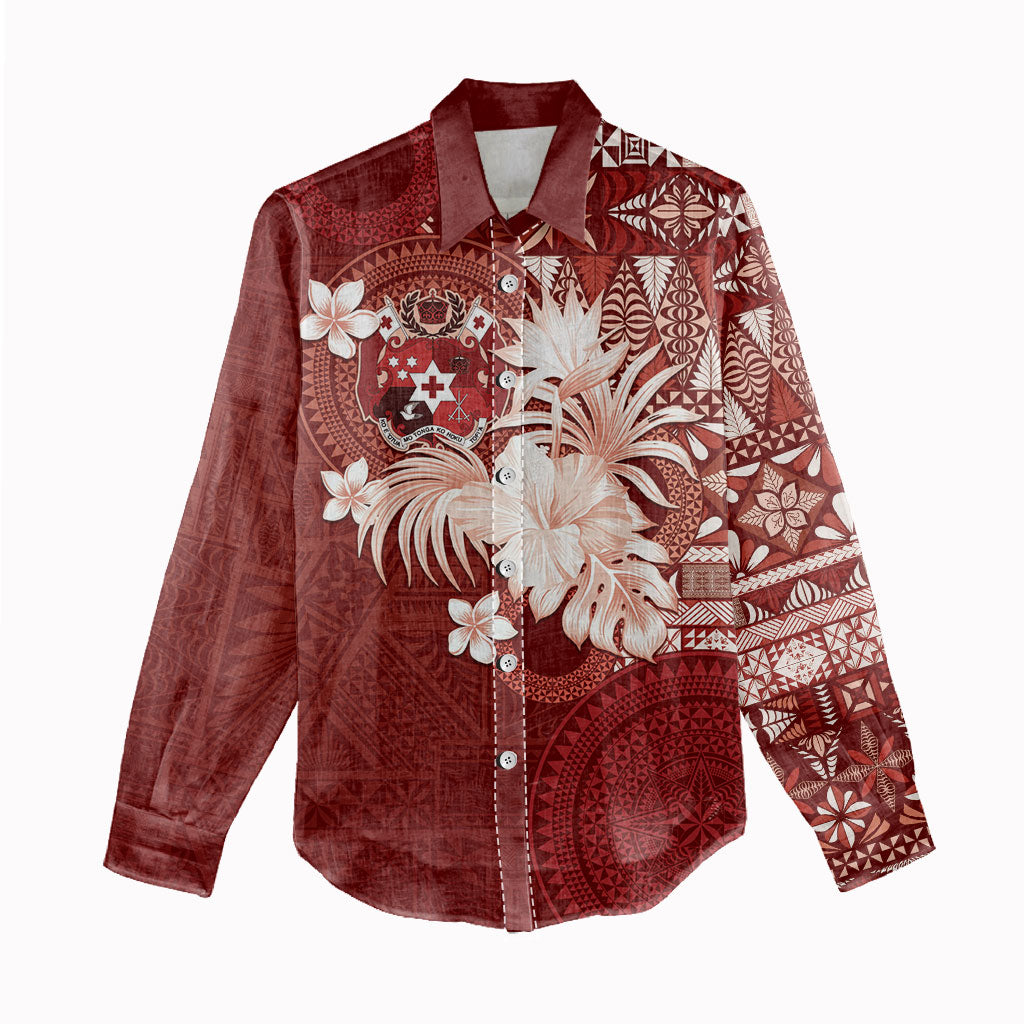 Tonga Ngatu Motifs Women Casual Shirt With Coat Of Arms Red