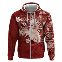 Tonga Ngatu Motifs Zip Hoodie With Coat Of Arms Red