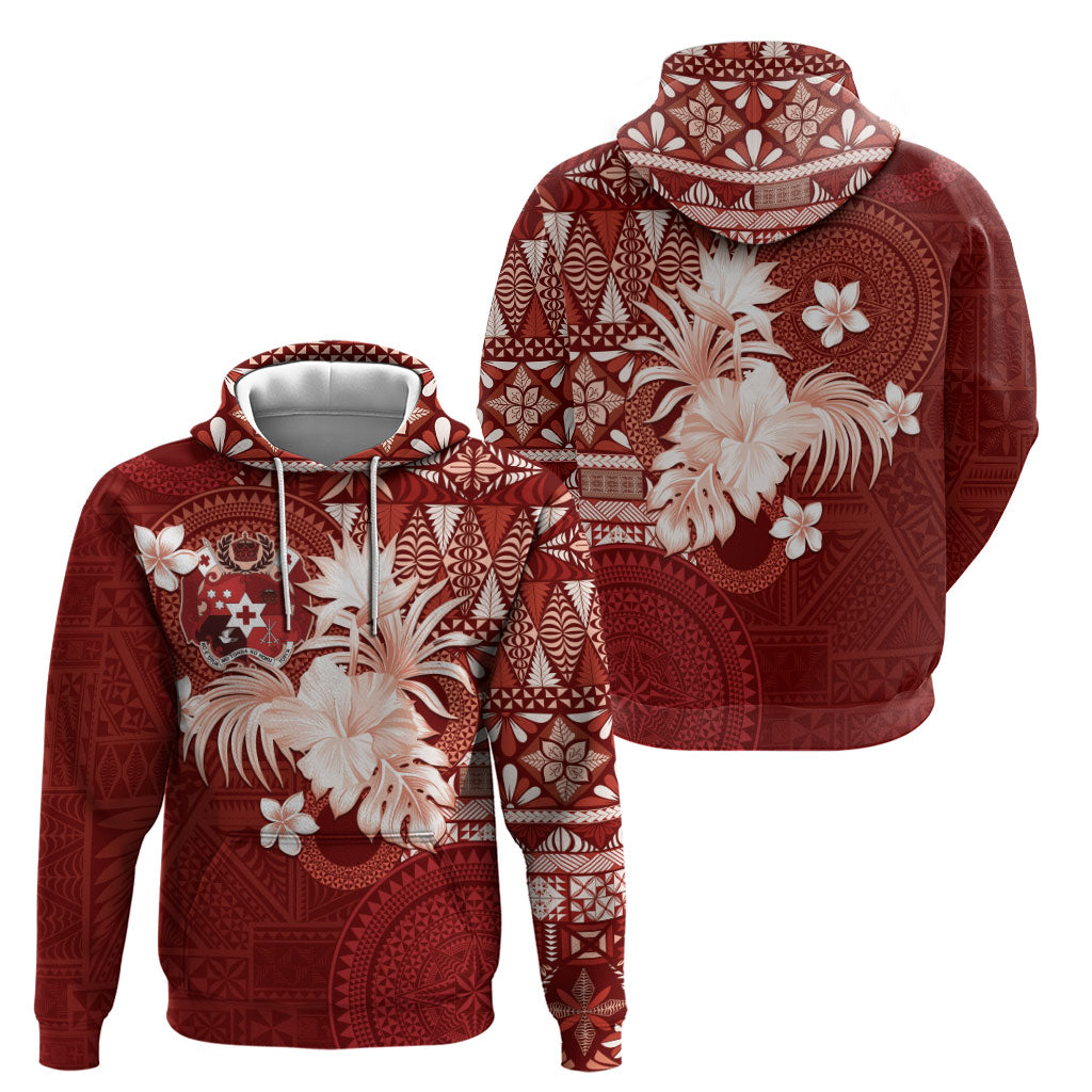 Tonga Ngatu Motifs Zip Hoodie With Coat Of Arms Red