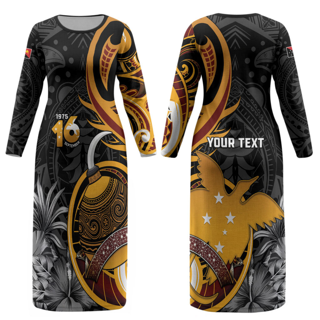 Personalised Papua New Guinea Couples Matching Long Sleeve Bodycon Dress and Hawaiian Shirt Happy Independence Day LT05 - Polynesian Pride