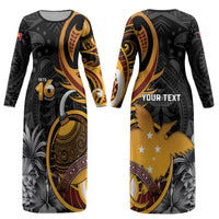 Personalised Papua New Guinea Couples Matching Long Sleeve Bodycon Dress and Hawaiian Shirt Happy Independence Day LT05 - Polynesian Pride