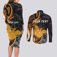 Personalised Papua New Guinea Couples Matching Long Sleeve Bodycon Dress and Long Sleeve Button Shirt Happy 50th Independence Anniversary - Polynesian Pride
